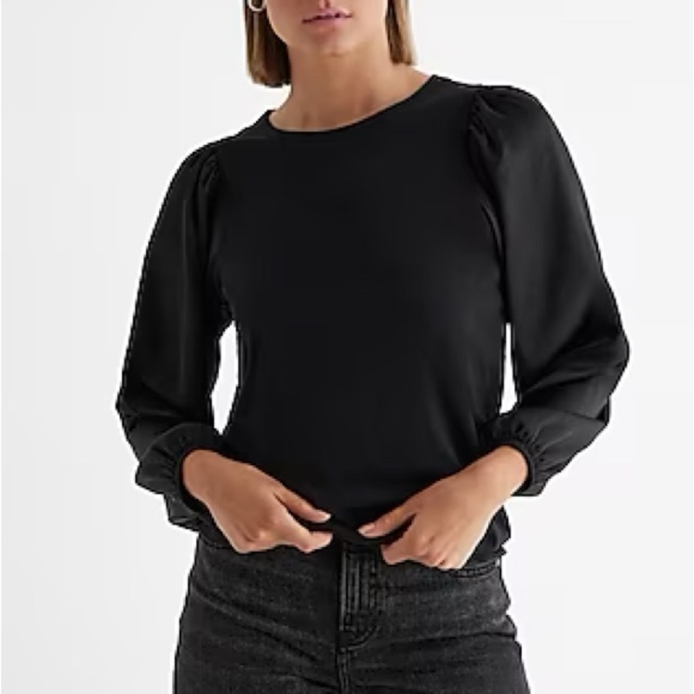 NWT Black Express Puff Sleeve Skimming Crew Neck Shirt
